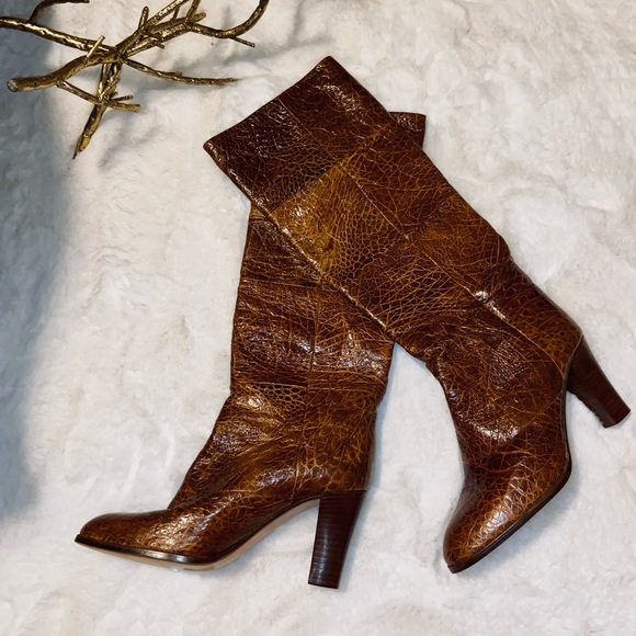ANDREA PFISTER Soft Calf Leather Animal Textured Knee Brown Boots Sz 6 - Picture 6 of 10